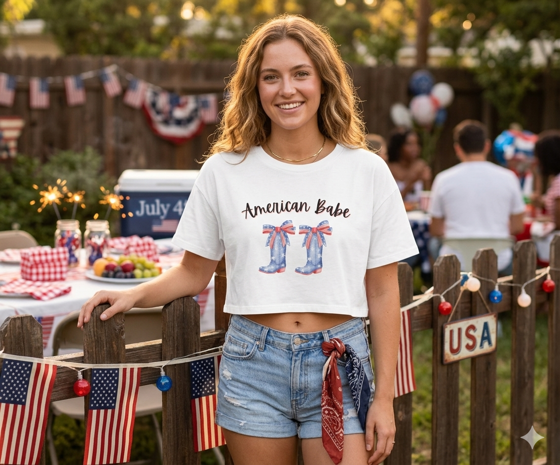 American Cutie Crop Tee — Women's Cowgirl Boots Graphic