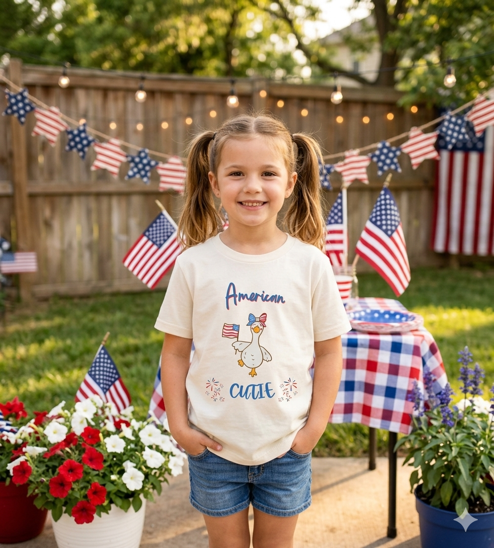 Youth Tee - "American Cutie" Patriotic Duck Kids T-Shirt