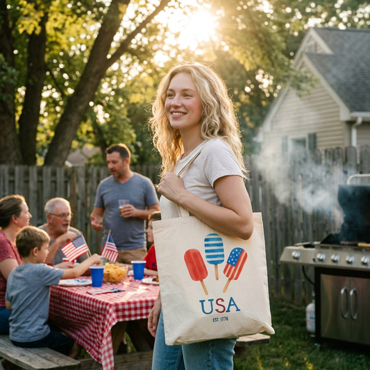 Patriotic Popsicles USA Cotton Tote Bag — 4th of July Grocery & Beach Tote