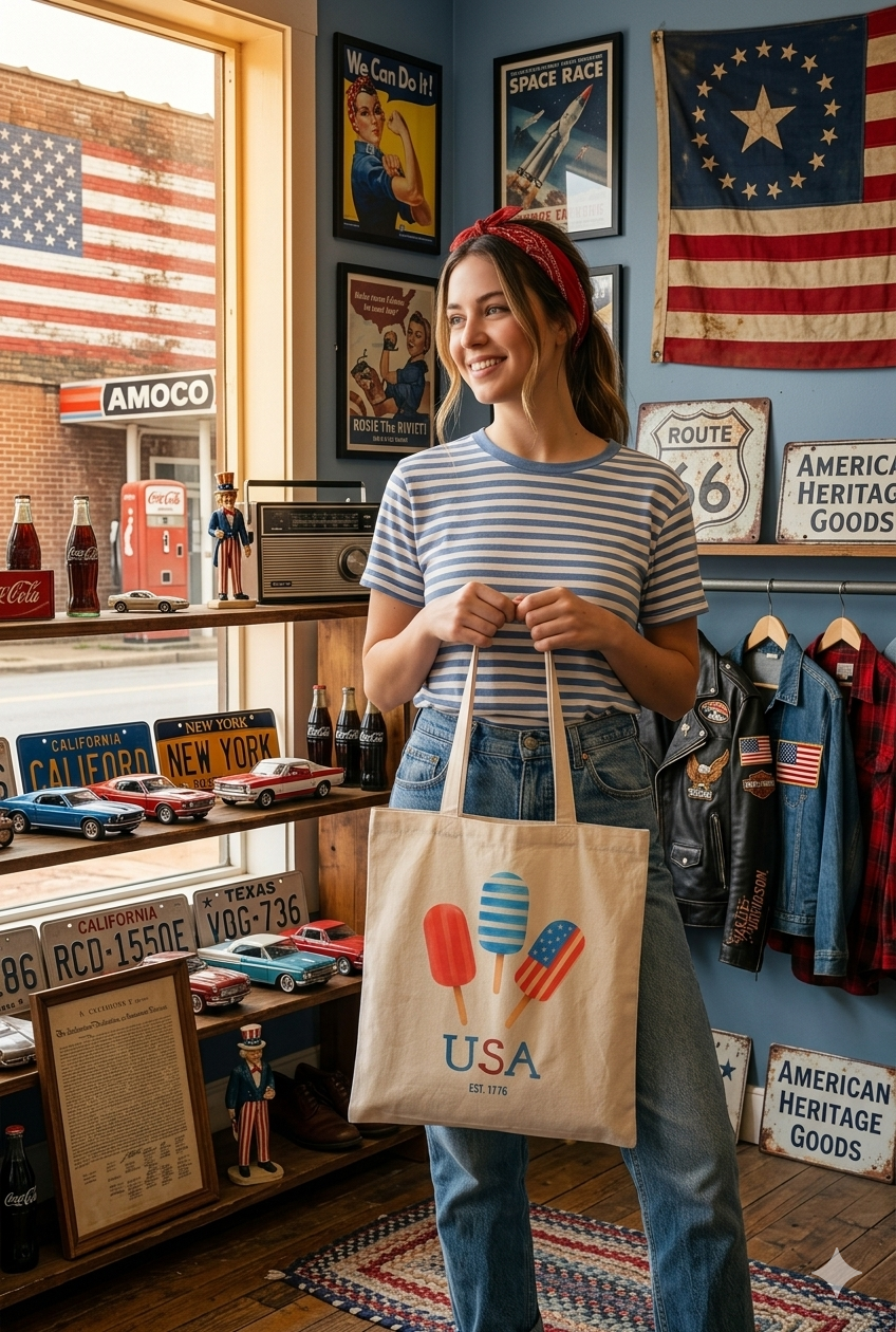 Patriotic Popsicles USA Cotton Tote Bag — 4th of July Grocery & Beach Tote