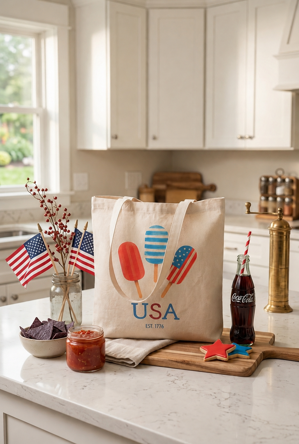 Patriotic Popsicles USA Cotton Tote Bag — 4th of July Grocery & Beach Tote