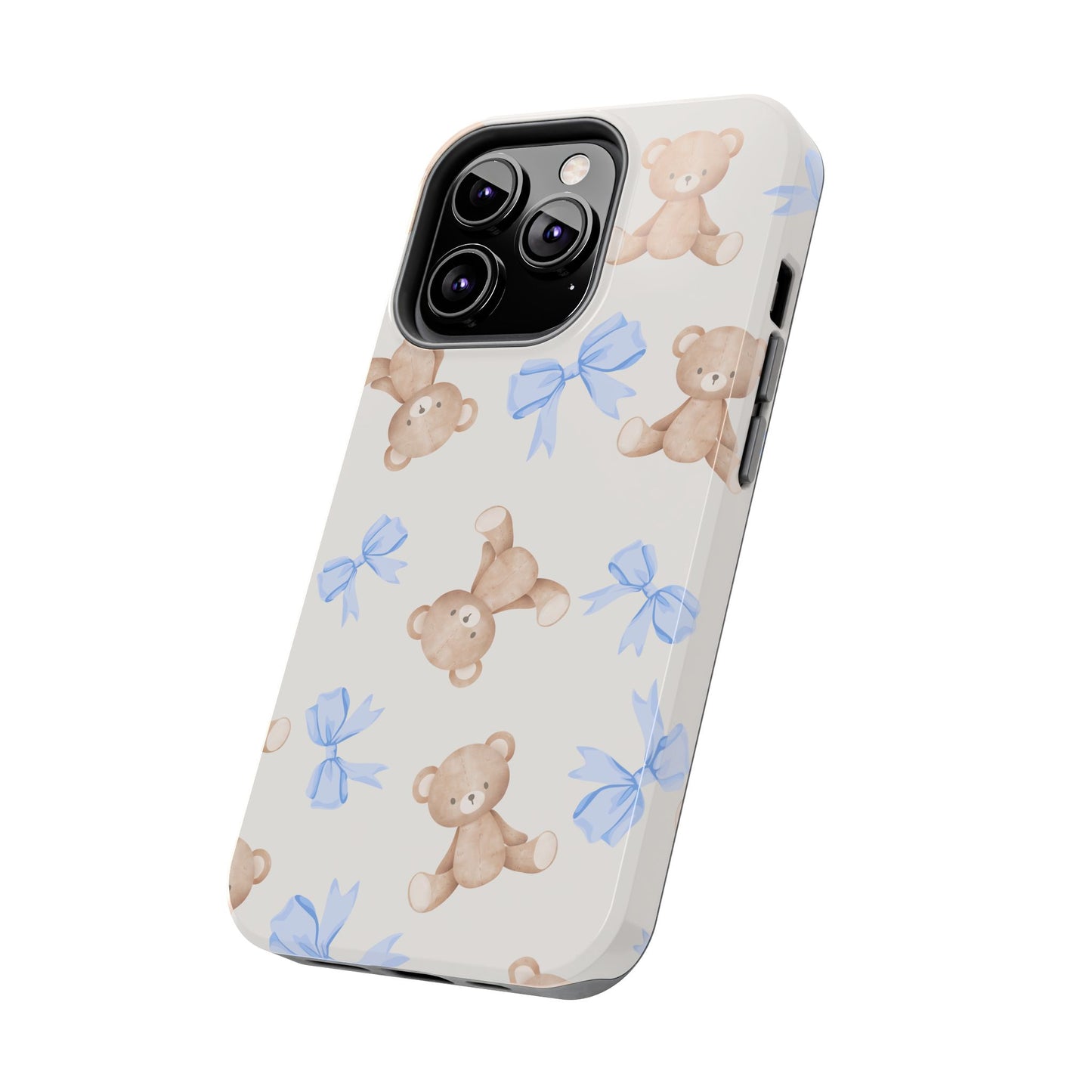 Teddy Bear Pattern Tough Phone Case — Cute Blue Bows