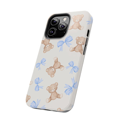 Teddy Bear Pattern Tough Phone Case — Cute Blue Bows