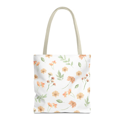 Floral Watercolor Tote Bag – Peach Blossom Pattern, Lightweight Everyday Market Tote