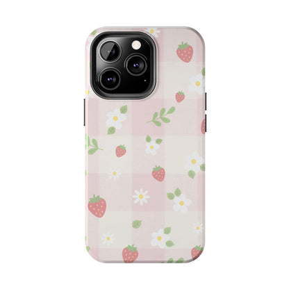 Strawberries & Flowers Tough Phone Case — Floral Fruit Protective Cover