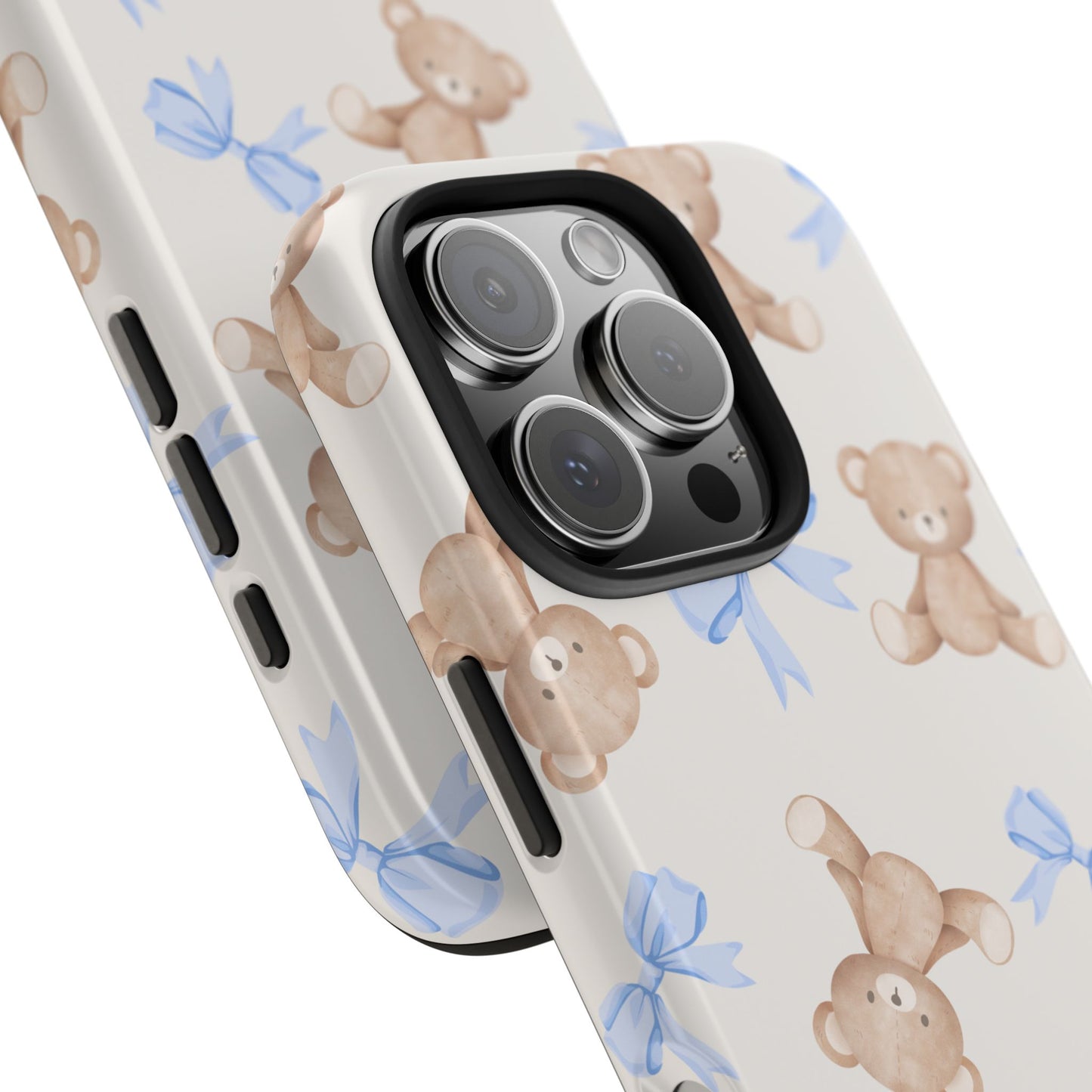 Teddy Bear Pattern Tough Phone Case — Cute Blue Bows