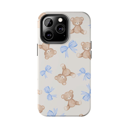 Teddy Bear Pattern Tough Phone Case — Cute Blue Bows