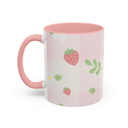 Strawberry Accent Coffee Mug — Pink or Green Interior (11oz & 15oz)