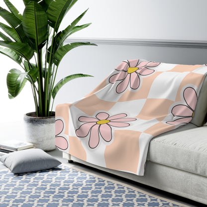 Groovy Floral Sherpa Fleece Blanket — Cozy Retro Flower Pattern Throw