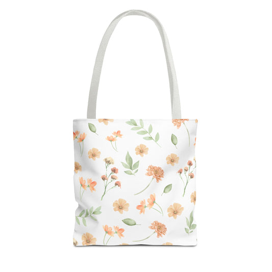 Floral Watercolor Tote Bag – Peach Blossom Pattern, Lightweight Everyday Market Tote