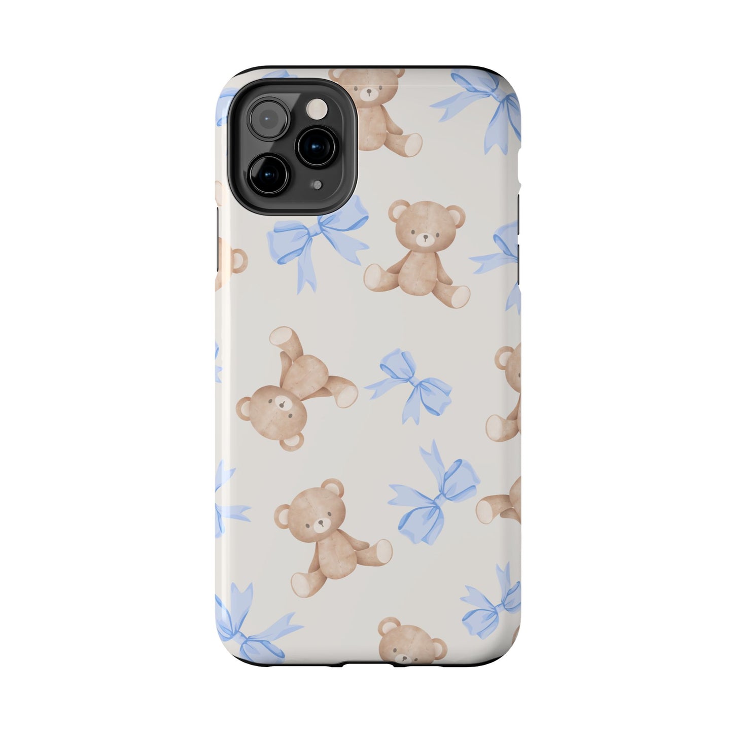 Teddy Bear Pattern Tough Phone Case — Cute Blue Bows