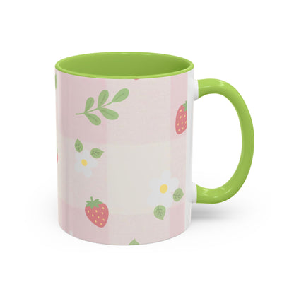 Strawberry Accent Coffee Mug — Pink or Green Interior (11oz & 15oz)