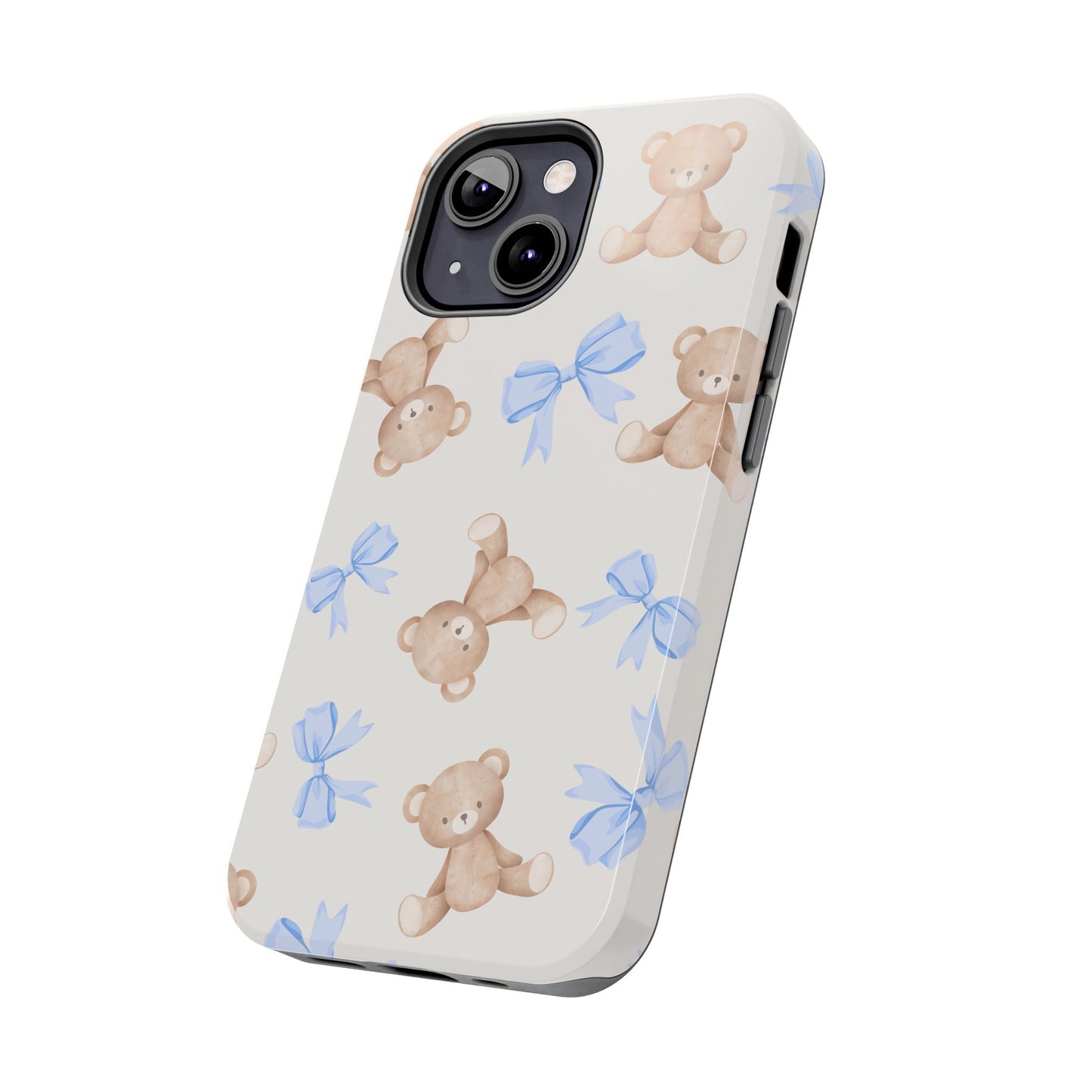 Teddy Bear Pattern Tough Phone Case — Cute Blue Bows
