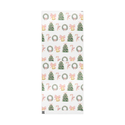 Christmas Wreath & Tree Wrapping Paper Roll – Pastel Holiday Gift Wrap