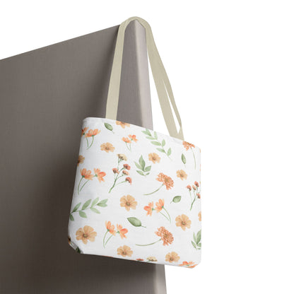 Floral Watercolor Tote Bag – Peach Blossom Pattern, Lightweight Everyday Market Tote