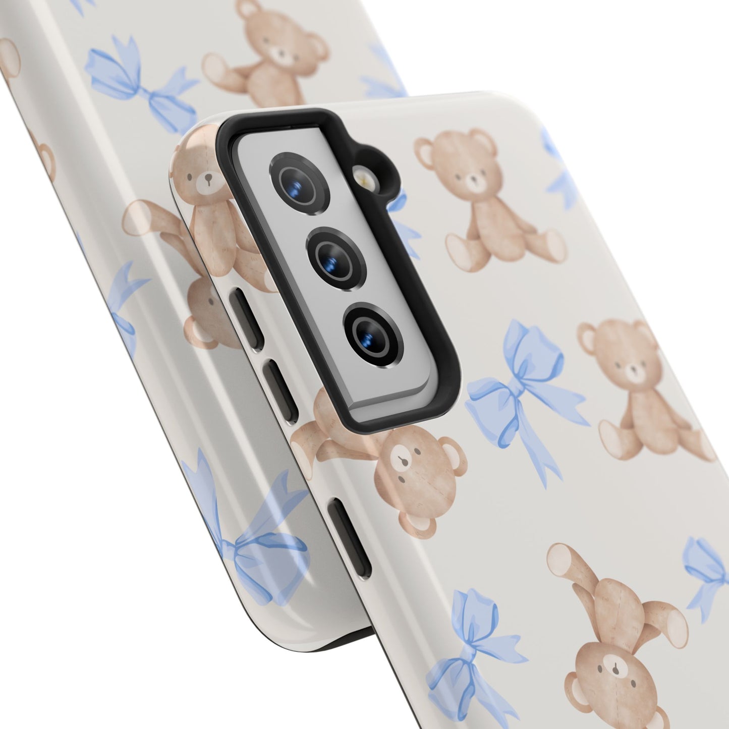 Teddy Bear Pattern Tough Phone Case — Cute Blue Bows