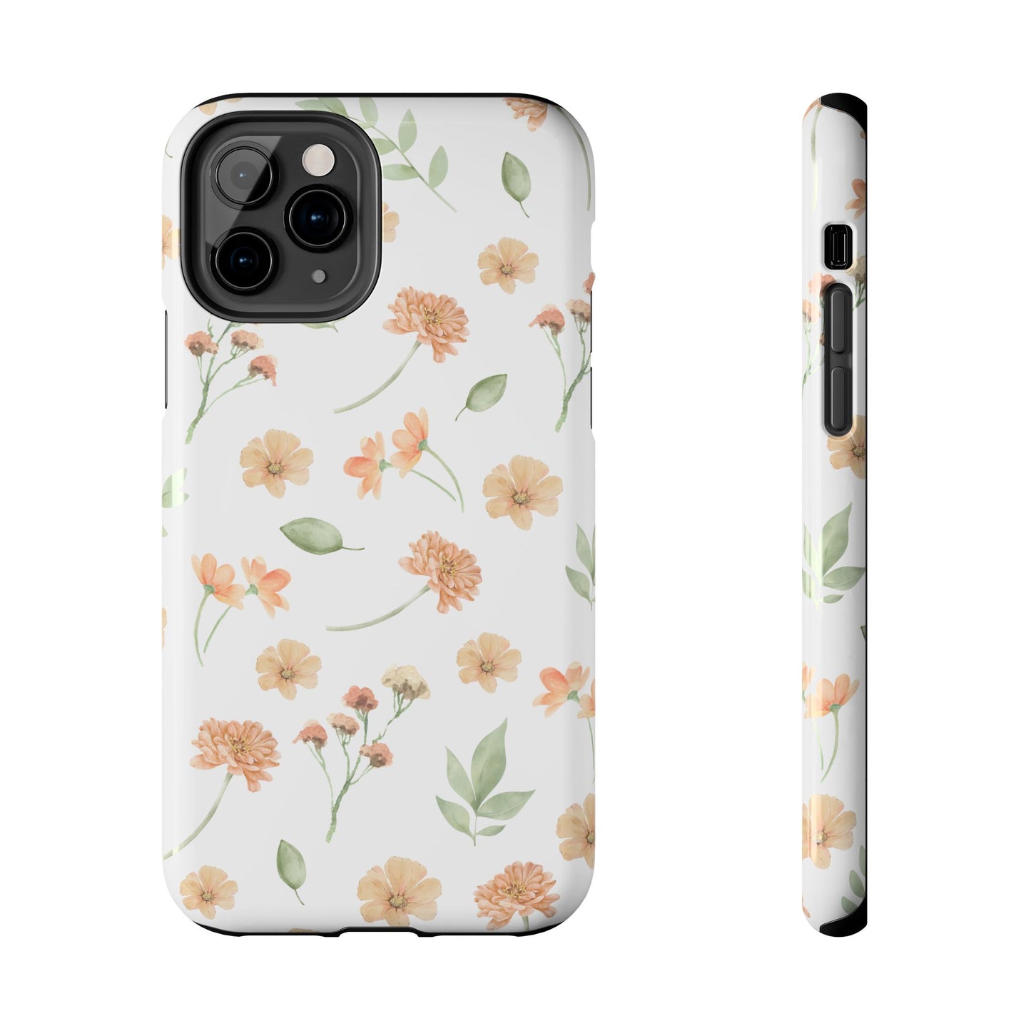 Floral Peach Watercolor Tough Phone Case — Protective Botanical iPhone Case