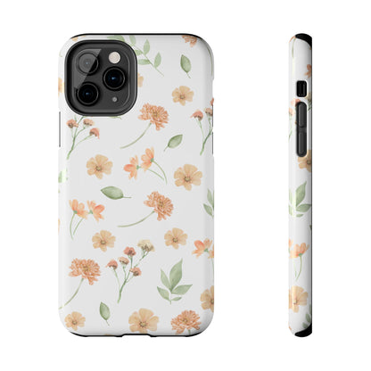 Floral Peach Watercolor Tough Phone Case — Protective Botanical iPhone Case