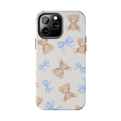 Teddy Bear Pattern Tough Phone Case — Cute Blue Bows