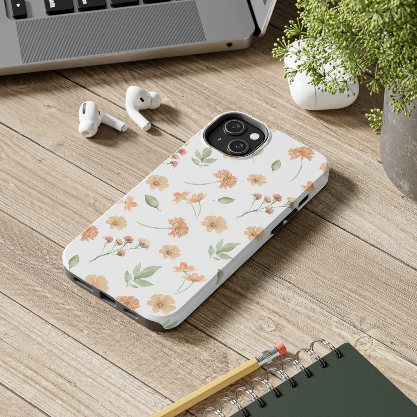 Floral Peach Watercolor Tough Phone Case — Protective Botanical iPhone Case
