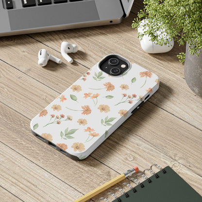 Floral Peach Watercolor Tough Phone Case — Protective Botanical iPhone Case