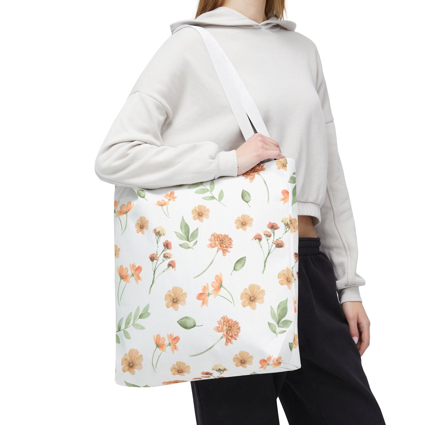 Floral Watercolor Tote Bag – Peach Blossom Pattern, Lightweight Everyday Market Tote