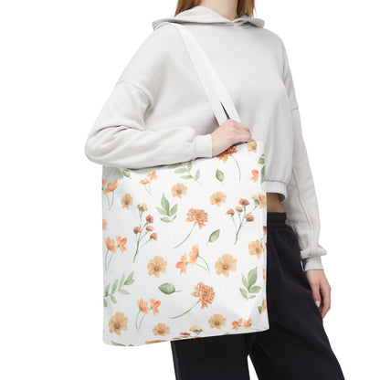 Floral Watercolor Tote Bag – Peach Blossom Pattern, Lightweight Everyday Market Tote