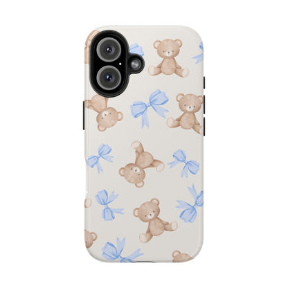 Teddy Bear Phone Case with Blue Bows