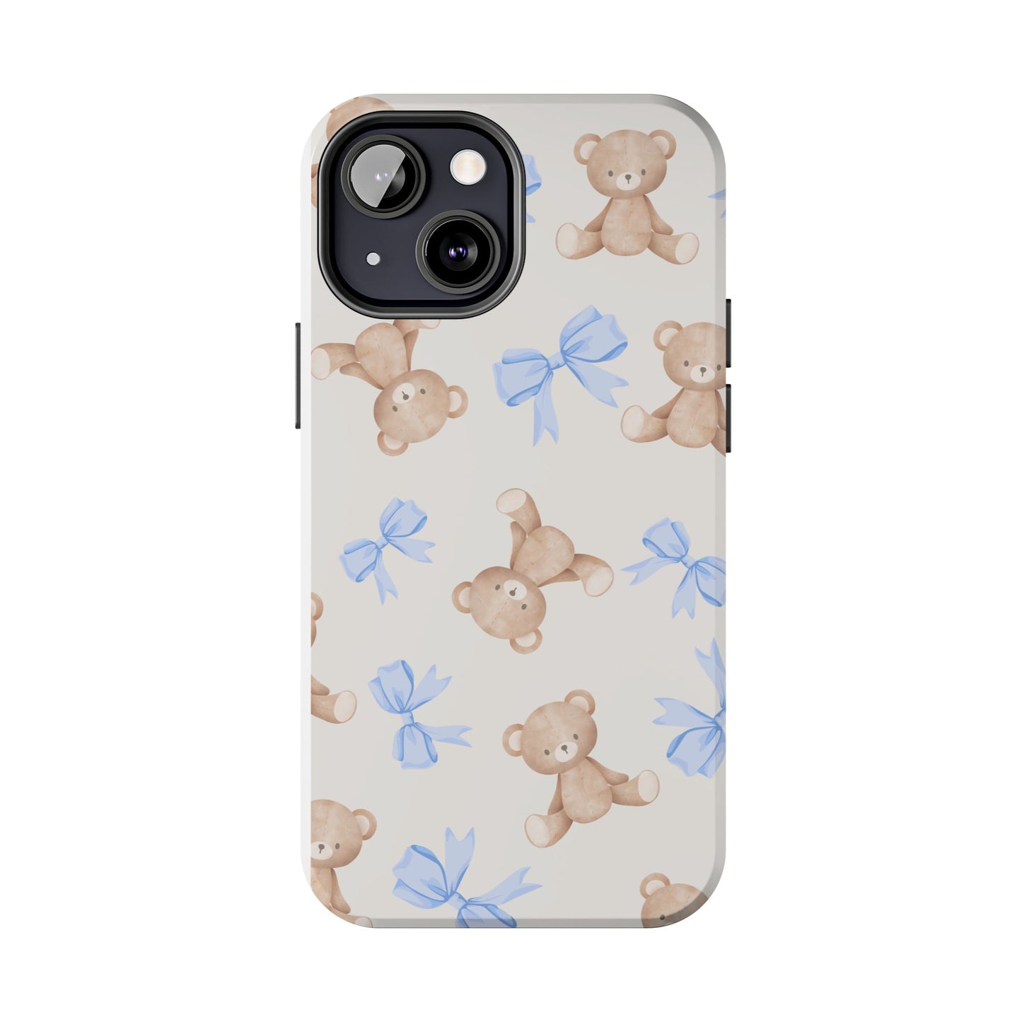 Teddy Bear Phone Case with Blue Bows