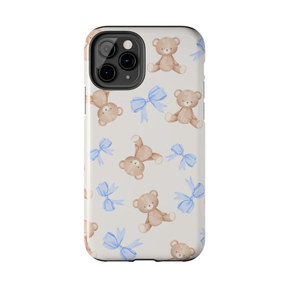 Teddy Bear Pattern Tough Phone Case — Cute Blue Bows