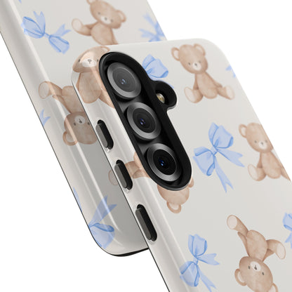 Teddy Bear Pattern Tough Phone Case — Cute Blue Bows