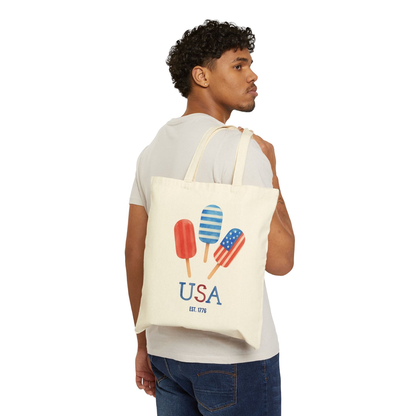 Patriotic Popsicles USA Cotton Tote Bag — 4th of July Grocery & Beach Tote