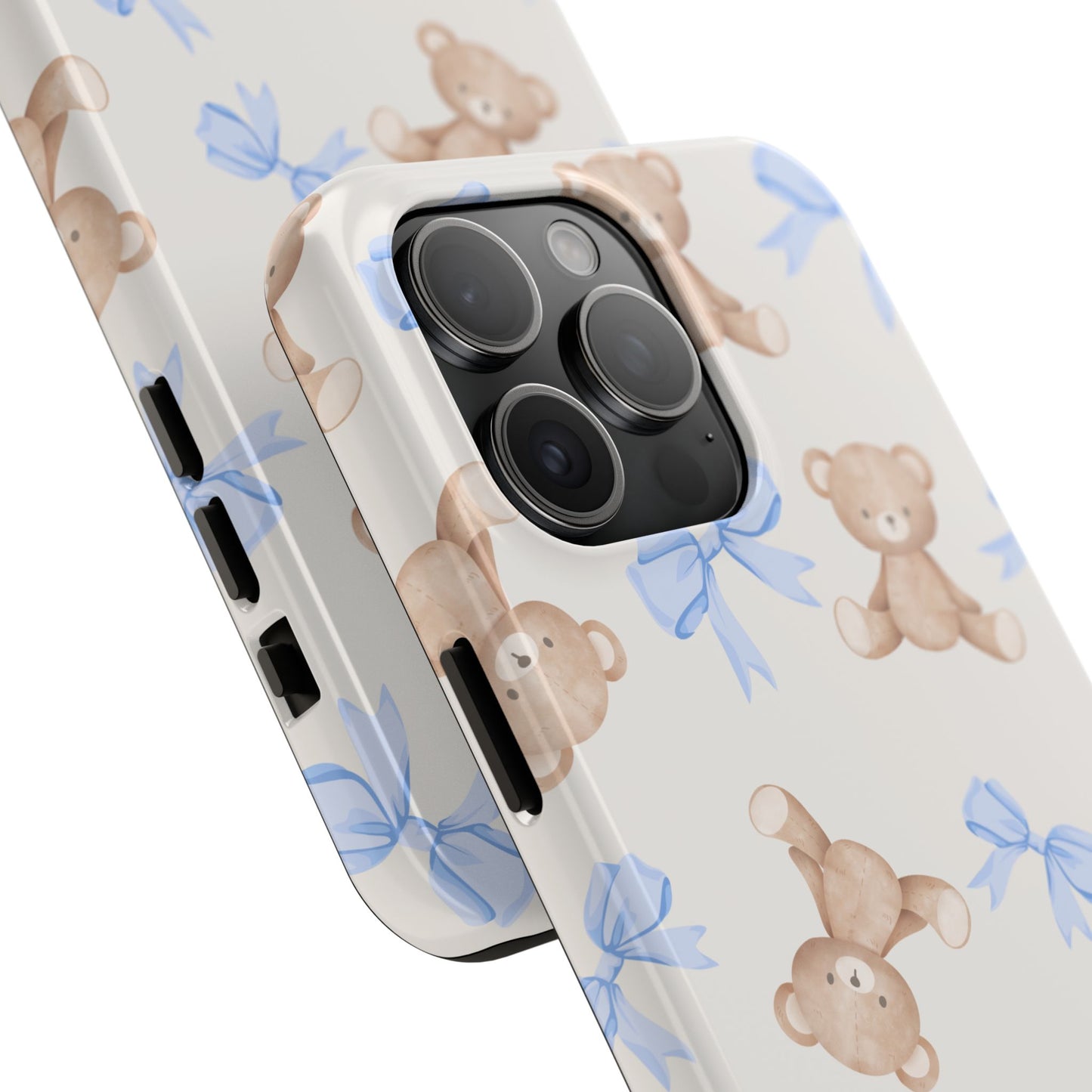 Teddy Bear Pattern Tough Phone Case — Cute Blue Bows