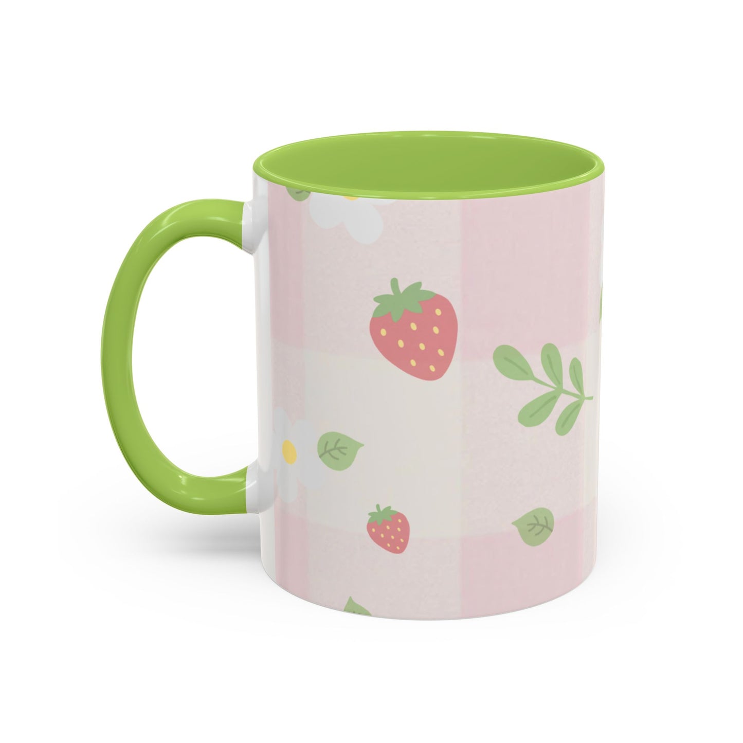 Strawberry Accent Coffee Mug — Pink or Green Interior (11oz & 15oz)