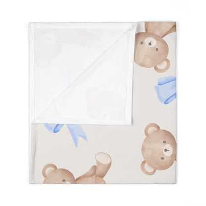 Teddy Bear Blue Bow Baby Swaddle Blanket