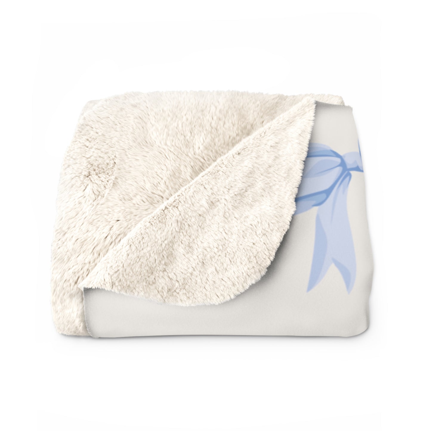 Teddy Bear Sherpa Fleece Blanket with Blue Coquette Bows
