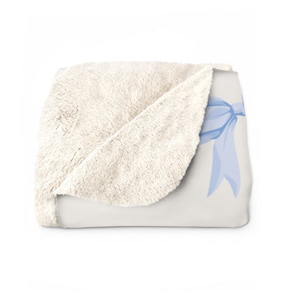 Teddy Bear Sherpa Fleece Blanket with Blue Coquette Bows