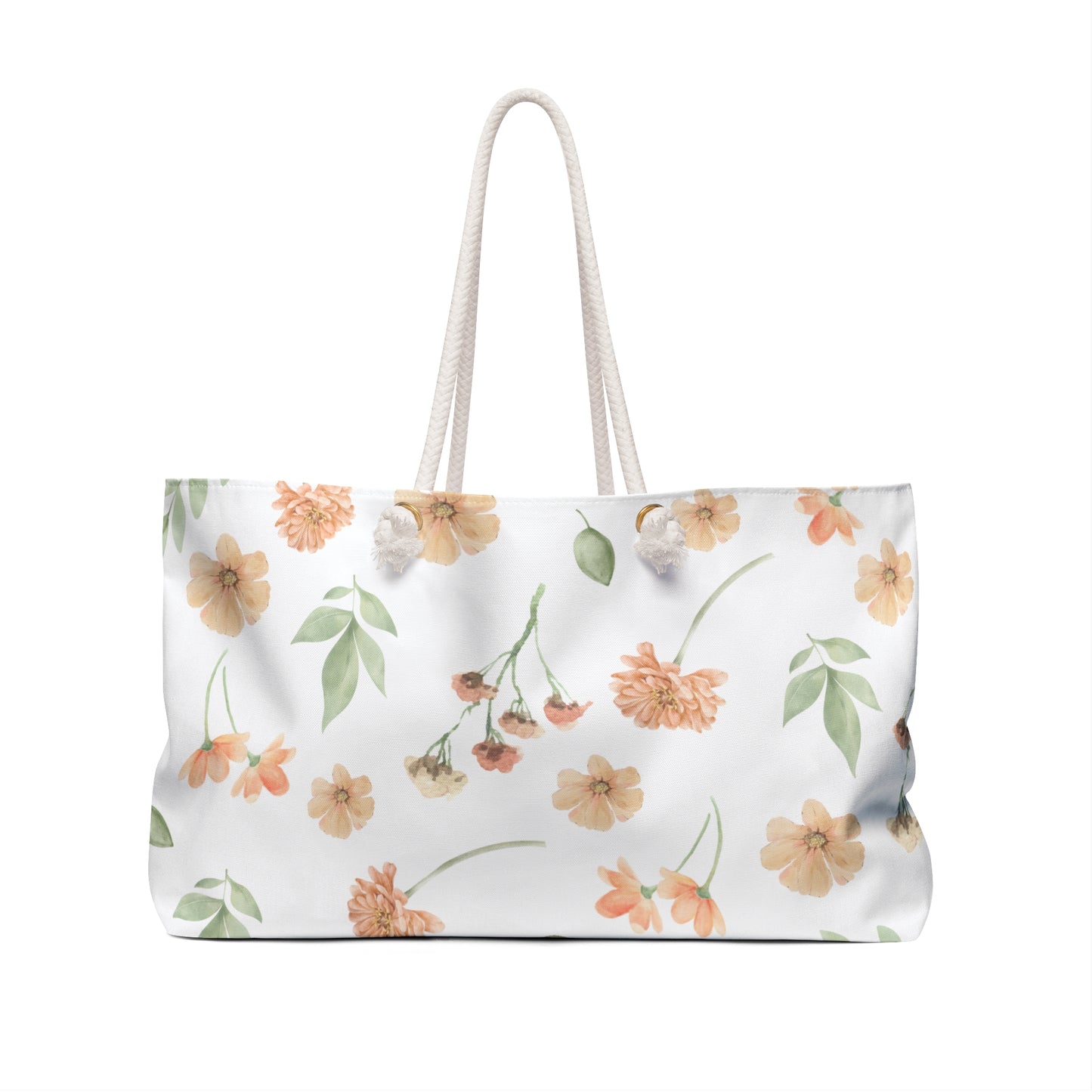 Floral Weekender Bag — Peach Watercolor Flowers Travel Tote