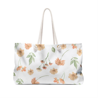Floral Weekender Bag — Peach Watercolor Flowers Travel Tote