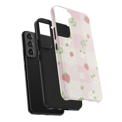 Strawberries & Flowers Tough Phone Case — Floral Fruit Protective Cover