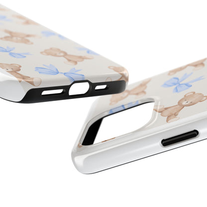 Teddy Bear Phone Case with Blue Bows
