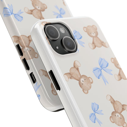 Teddy Bear Phone Case with Blue Bows