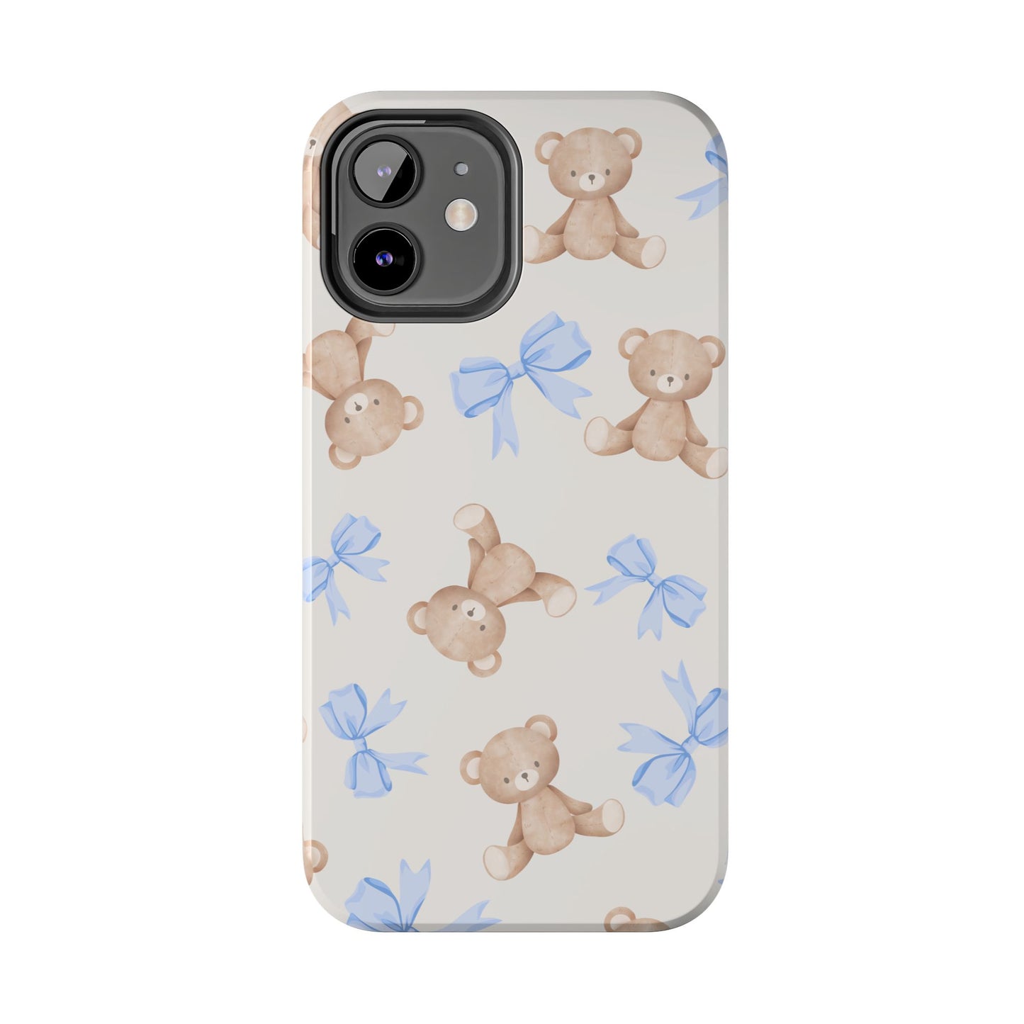 Teddy Bear Pattern Tough Phone Case — Cute Blue Bows