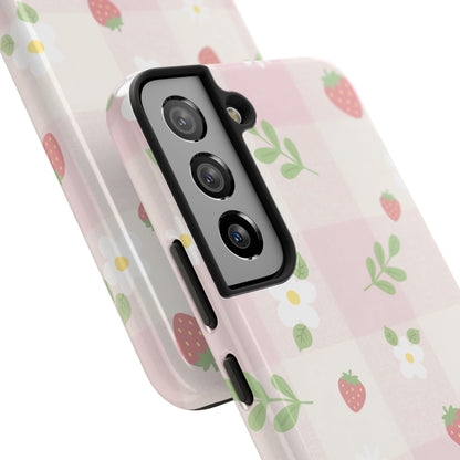 Strawberries & Flowers Tough Phone Case — Floral Fruit Protective Cover