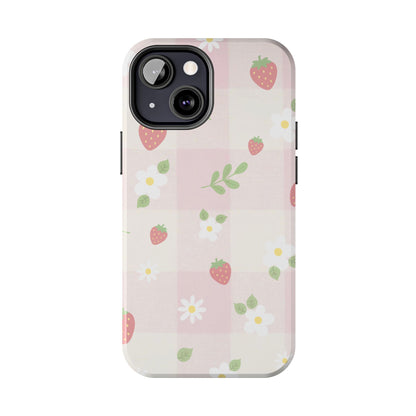 Strawberries & Flowers Tough Phone Case — Floral Fruit Protective Cover