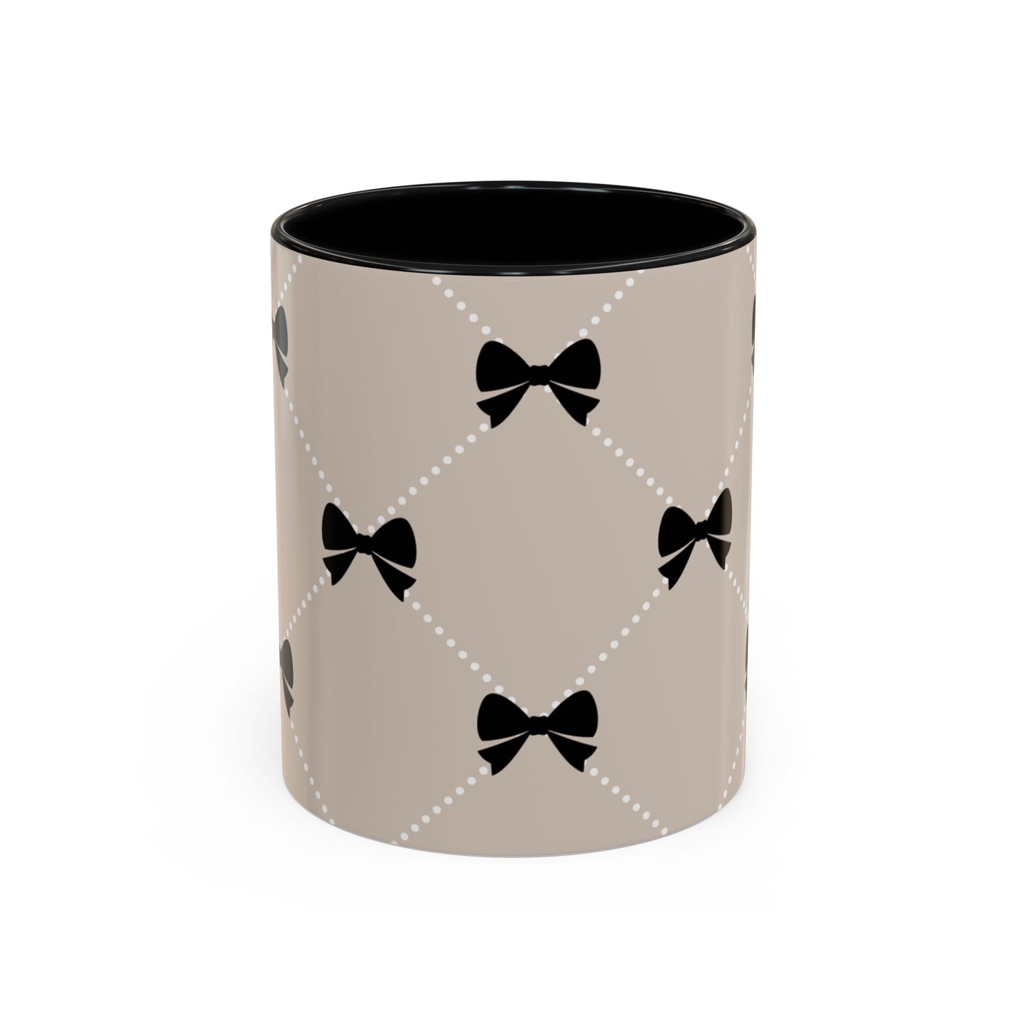 Pearl & Black Bow Accent Coffee Mug — Decorative 11/15oz Ceramic