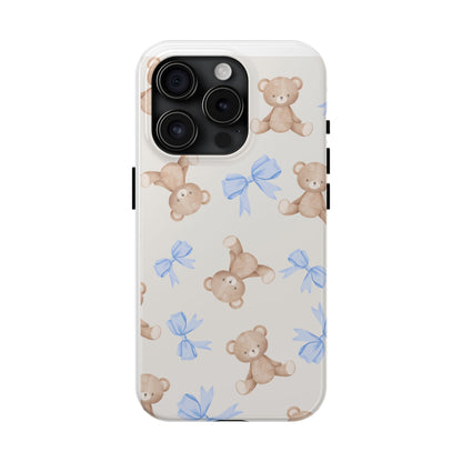 Teddy Bear Phone Case with Blue Bows