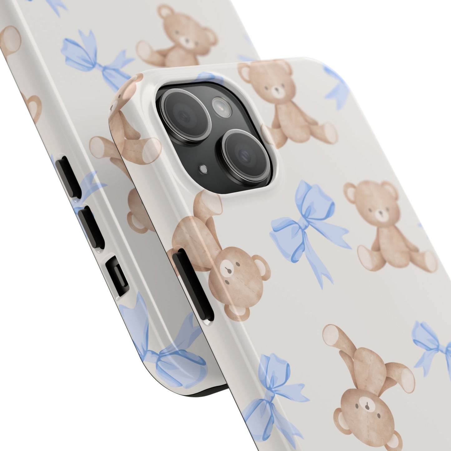 Teddy Bear Pattern Tough Phone Case — Cute Blue Bows