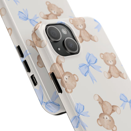 Teddy Bear Pattern Tough Phone Case — Cute Blue Bows