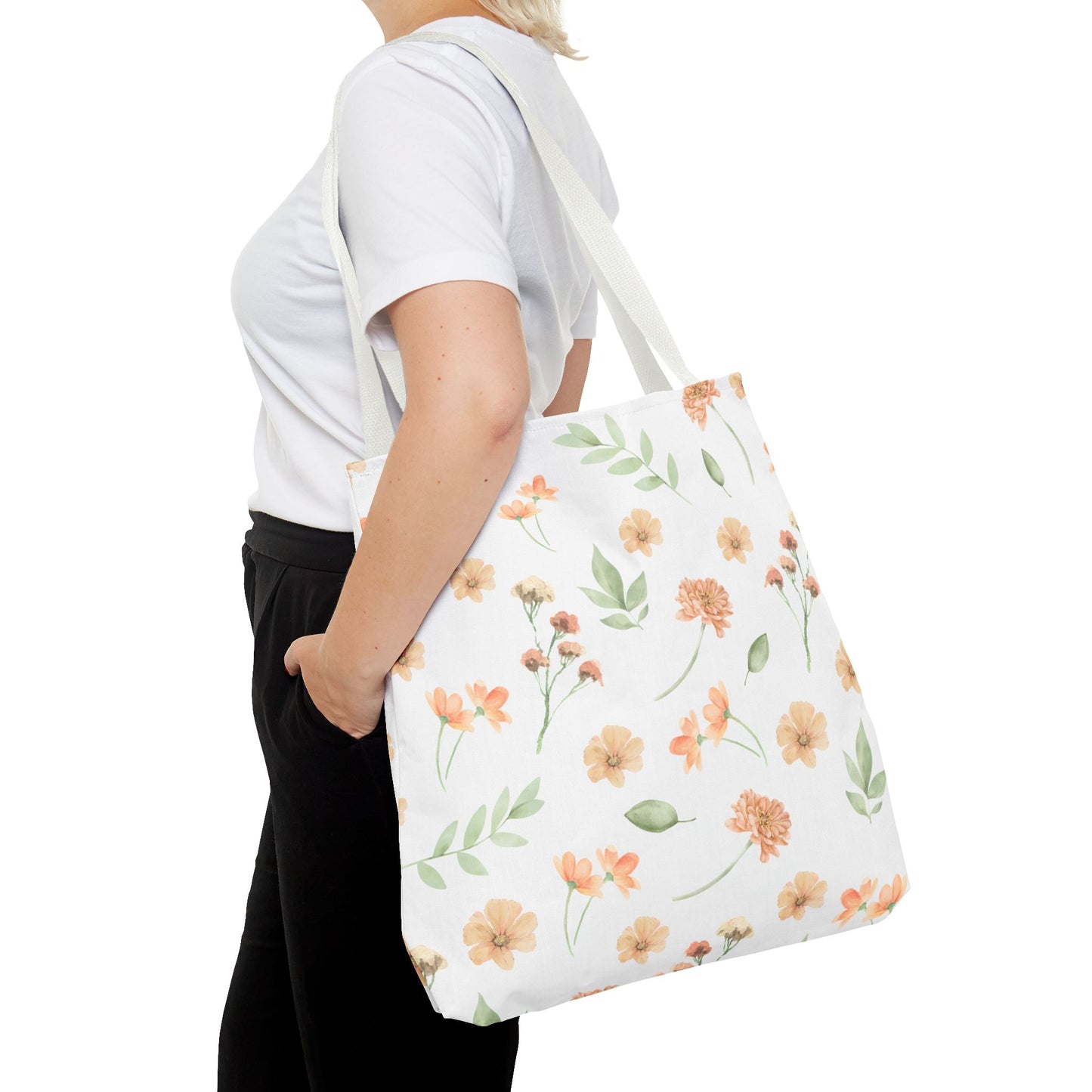 Floral Watercolor Tote Bag – Peach Blossom Pattern, Lightweight Everyday Market Tote